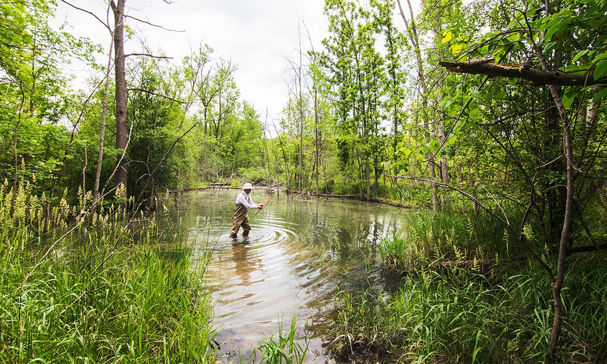 A man standing in a river